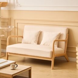 Nordlys Scandinavian 2-seater Wooden & Fabric Bench in Beige - thumbnail 2