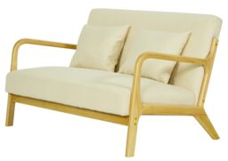 Nordlys Scandinavian 2-seater Wooden & Fabric Bench in Beige - thumbnail 1