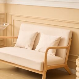 Nordlys Scandinavian 2-seater Wooden & Fabric Bench in Beige - thumbnail 4