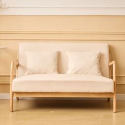 Nordlys Scandinavian 2-seater Wooden & Fabric Bench in Beige - thumbnail 3