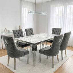 HOME LUXE INTERIOR Sofia 1.6m Cream Gold Dining Table & 6 Grey Lion Back Velvet Chairs - Size: 160 cm - thumbnail 3