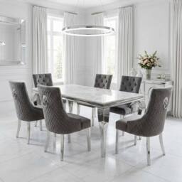 HOME LUXE INTERIOR Sofia 1.6m Cream Gold Dining Table & 6 Grey Lion Back Velvet Chairs - Size: 160 cm - thumbnail 4