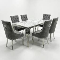 HOME LUXE INTERIOR Sofia 1.6m Cream Gold Dining Table & 6 Grey Lion Back Velvet Chairs - Size: 160 cm - thumbnail 1