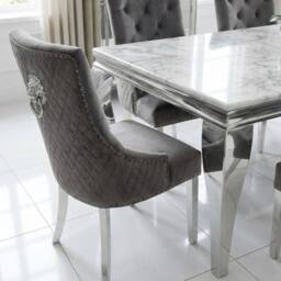 HOME LUXE INTERIOR Sofia 1.6m Cream Gold Dining Table & 6 Grey Lion Back Velvet Chairs - Size: 160 cm - thumbnail 7