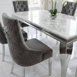 HOME LUXE INTERIOR Sofia 1.6m Cream Gold Dining Table & 6 Grey Lion Back Velvet Chairs - Size: 160 cm - thumbnail 6