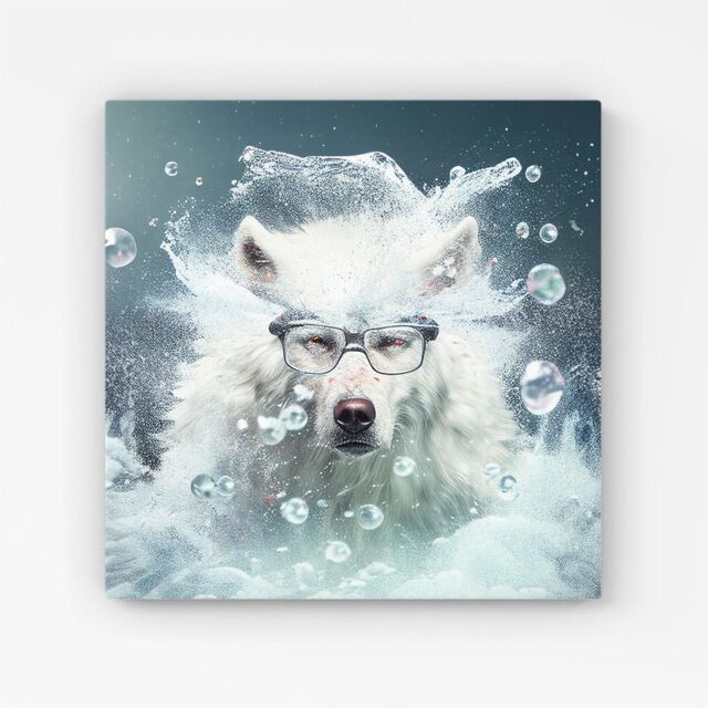Warren Reed - Designer White Wolf With Glasses Splashart Canvas - Size: w10 inch x h10 inch - image 1