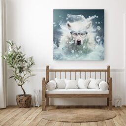 Warren Reed - Designer White Wolf With Glasses Splashart Canvas - Size: w10 inch x h10 inch - thumbnail 3