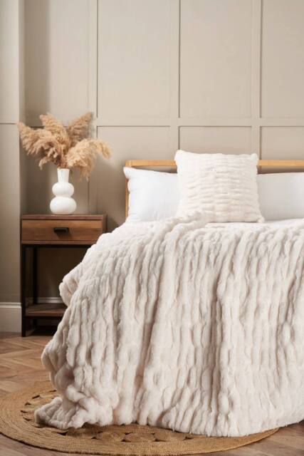 BHS Ruched Faux Fur Throw in Cream - image 1