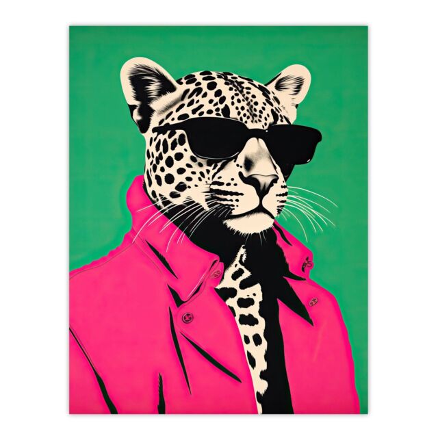 "Wee Blue Coo Wall Art Print Fashion Cheetah I Fun Animal Green Pink Living Room - Size: W24"" x H32""" - image 1
