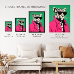 "Wee Blue Coo Wall Art Print Fashion Cheetah I Fun Animal Green Pink Living Room - Size: W24"" x H32""" - thumbnail 3