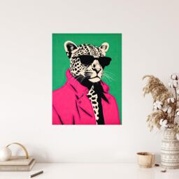 "Wee Blue Coo Wall Art Print Fashion Cheetah I Fun Animal Green Pink Living Room - Size: W24"" x H32""" - thumbnail 4