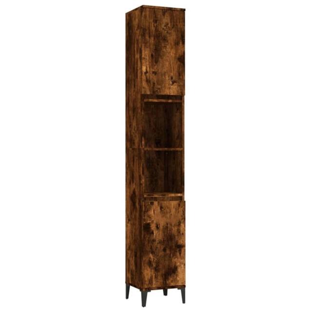 Berkfield Home Bathroom Cabinet Smoked Oak 30x30x190 cm Engineered Wood in Brown - Size: 30 x 30 x 190 cm - image 1