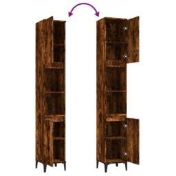 Berkfield Home Bathroom Cabinet Smoked Oak 30x30x190 cm Engineered Wood in Brown - Size: 30 x 30 x 190 cm - thumbnail 9