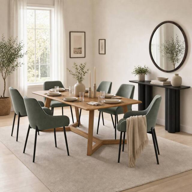 FurnitureboxUK Lulworth Walnut Effect Wood Dining Table 6 Beaumont Chairs in Brown - image 1