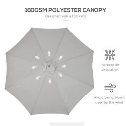 OUTSUNNY 3m Fir Wooden Garden Parasol Sun Shade Outdoor Umbrella Canopy in Grey - thumbnail 5