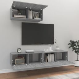 Berkfield Home 3 Piece TV Cabinet Set Grey Sonoma Engineered Wood - thumbnail 3