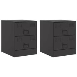 Berkfield Home Bedside Cabinets 2 pcs Black 34.5x39x44 cm Steel - thumbnail 1