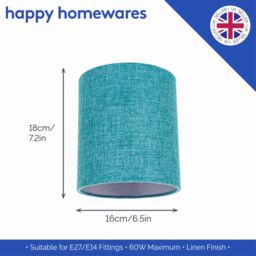 Happy Homewares Contemporary & Sleek Linen Fabric Lampshade in Teal - Size: 6 inches - thumbnail 5