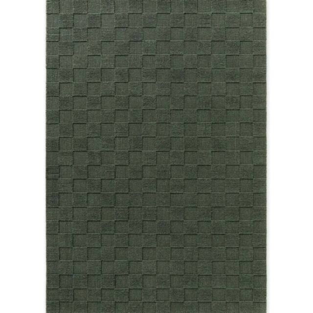 THE RUGS Scala Handwoven Wool Rug Geometric Checkered Low Pile in Green - Size: 200 cm x 230 cm - image 1