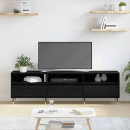 Berkfield Home TV Cabinet Black Oak 150x30x44.5 cm Engineered Wood - thumbnail 4
