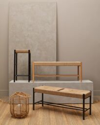 Orsina Comfortable Contemporary Natural Wood Stool, Handwoven Bedroom Stool, Easy To Maintain Lounge Stool in Beige - thumbnail 4