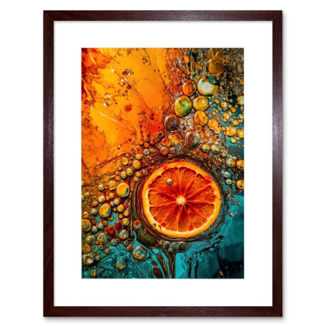 "Artery8 Wall Art Print Abstract Liquid Paint Dried Orange Fruit Slice Artwork Framed 9X7 Inch in Brown - Size: W7"" x H9""" - image 1
