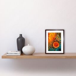 "Artery8 Wall Art Print Abstract Liquid Paint Dried Orange Fruit Slice Artwork Framed 9X7 Inch in Brown - Size: W7"" x H9""" - thumbnail 2