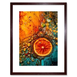 "Artery8 Wall Art Print Abstract Liquid Paint Dried Orange Fruit Slice Artwork Framed 9X7 Inch in Brown - Size: W7"" x H9""" - thumbnail 1