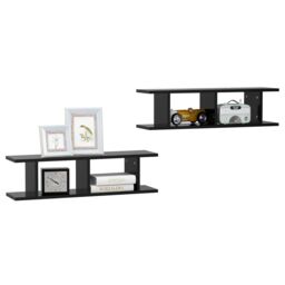 Berkfield Home Wall Shelves 2 pcs Black 75x18x20 cm Engineered Wood - Size: 75 x 18 x 20 cm - thumbnail 3