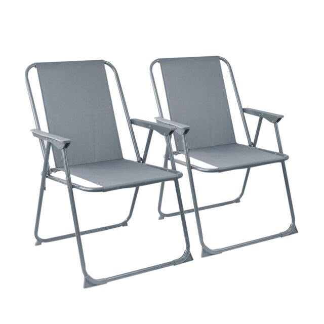 Harbour Housewares Folding Metal Beach Chairs Pack of 2 in Grey - image 1