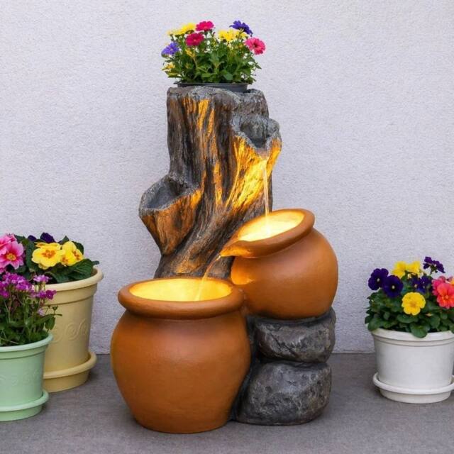 SPETLEK Tree Trunk Planter Water Feature in Brown - Size: 0.6m2 - image 1