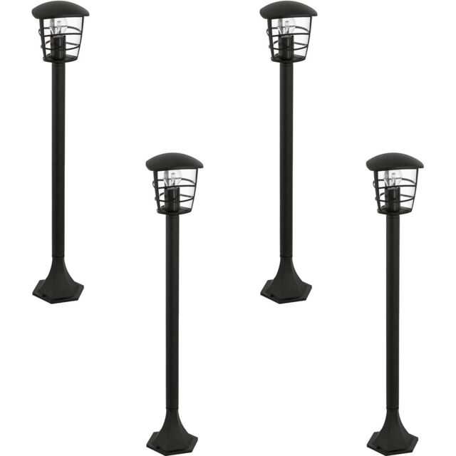 Loops 4 PACK IP44 Outdoor Bollard Light Black Lantern 1x 60W E27 Bulb Lamp Post - image 1