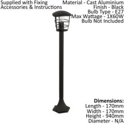 Loops 4 PACK IP44 Outdoor Bollard Light Black Lantern 1x 60W E27 Bulb Lamp Post - thumbnail 2