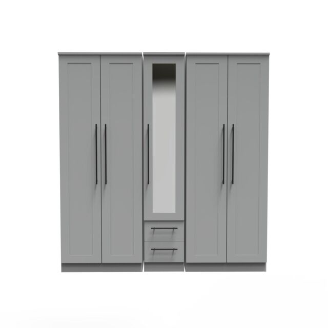 Ready Assembled 2 U Howard Tall 5 Door 2 Drawer 1 Mirror Wardrobe (Ready Assembled) in Dark Grey - image 1