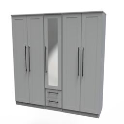 Ready Assembled 2 U Howard Tall 5 Door 2 Drawer 1 Mirror Wardrobe (Ready Assembled) in Dark Grey - thumbnail 3
