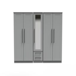 Ready Assembled 2 U Howard Tall 5 Door 2 Drawer 1 Mirror Wardrobe (Ready Assembled) in Dark Grey - thumbnail 1