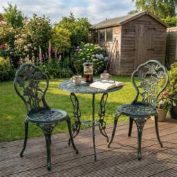 SPETLEK Green Bistro Set Garden Furniture Table 2 Chairs - Size: 0.6m2 - thumbnail 1