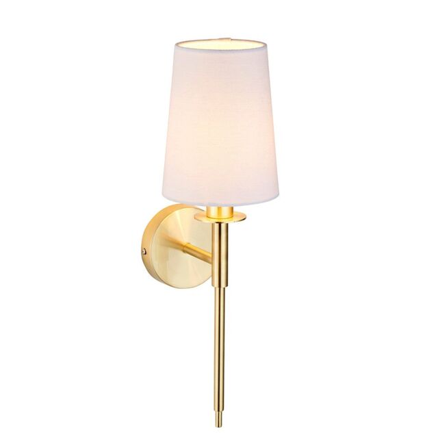Loops Satin Brass Plated Wall Light & White Cotton Shade - Modern Sconce Fitting - image 1