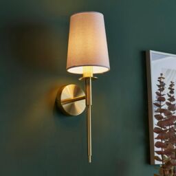 Loops Satin Brass Plated Wall Light & White Cotton Shade - Modern Sconce Fitting - thumbnail 3