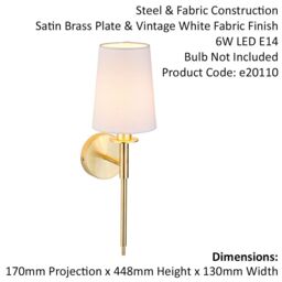 Loops Satin Brass Plated Wall Light & White Cotton Shade - Modern Sconce Fitting - thumbnail 2