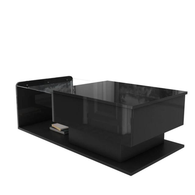 KORVIXA High Gloss Black Coffee Table with LED Lights - Size: 100 cm x 100 cm - image 1