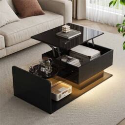KORVIXA High Gloss Black Coffee Table with LED Lights - Size: 100 cm x 100 cm - thumbnail 5