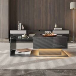 KORVIXA High Gloss Black Coffee Table with LED Lights - Size: 100 cm x 100 cm - thumbnail 3