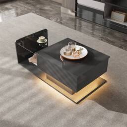 KORVIXA High Gloss Black Coffee Table with LED Lights - Size: 100 cm x 100 cm - thumbnail 4