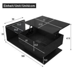 KORVIXA High Gloss Black Coffee Table with LED Lights - Size: 100 cm x 100 cm - thumbnail 2