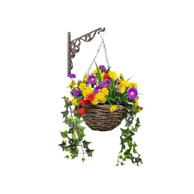 Primrose Artificial Wildflower Flowers Rattan Hanging Basket Decoration Purple Yellow & Orange 25cm in Green - image 1