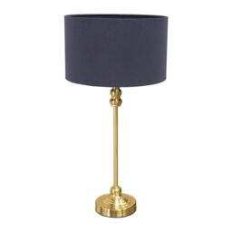 ValueLights Maggie Gold Metal Candlestick Slim Table Lamp with Fabric Drum Lamp Shade in Navy - thumbnail 2