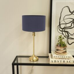 ValueLights Maggie Gold Metal Candlestick Slim Table Lamp with Fabric Drum Lamp Shade in Navy - thumbnail 3
