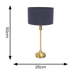 ValueLights Maggie Gold Metal Candlestick Slim Table Lamp with Fabric Drum Lamp Shade in Navy - thumbnail 4