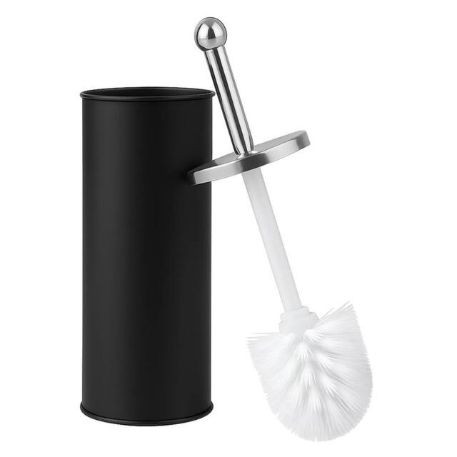 VOGREX Black Stainless Steel Toilet Brush Set Matt Holder Cup - image 1